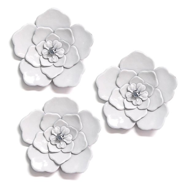 Kd Estanteria White Metal Wall Flowers - Set of 3 KD2627104